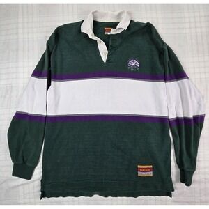 Vintage Partagas Rugby Shirt Green Striped Preppy 90s USA Made 100% Cotton XL